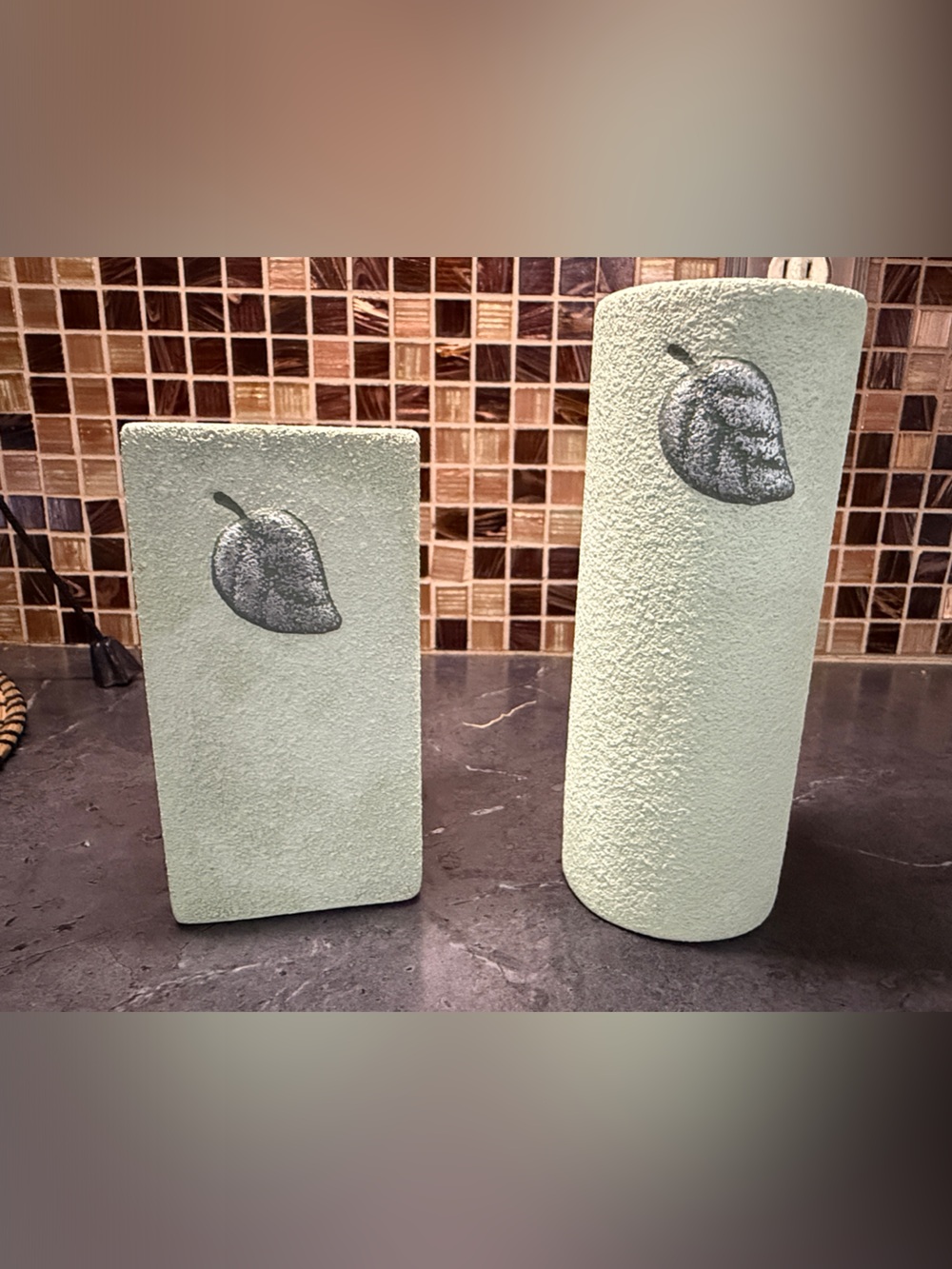 Partylite Textured Leaf Ceramic candle holder set